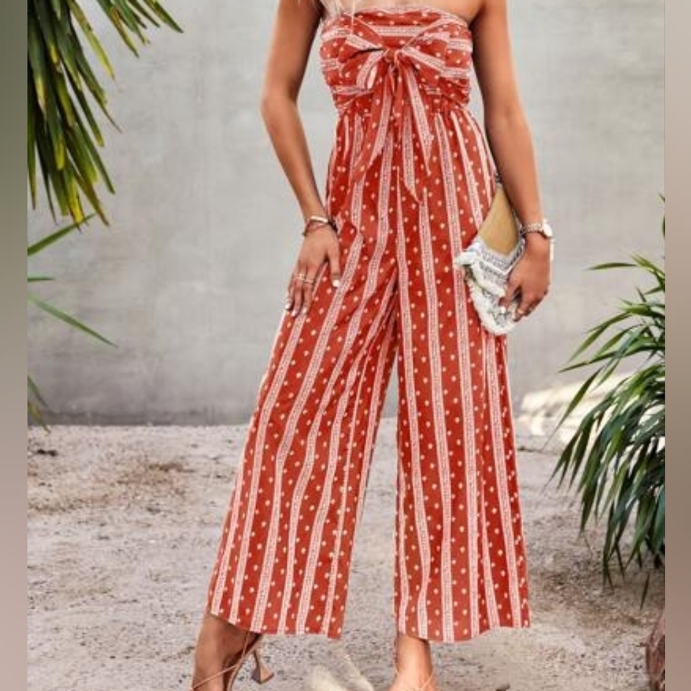 NWT LULUS Red Striped Jumpsuit